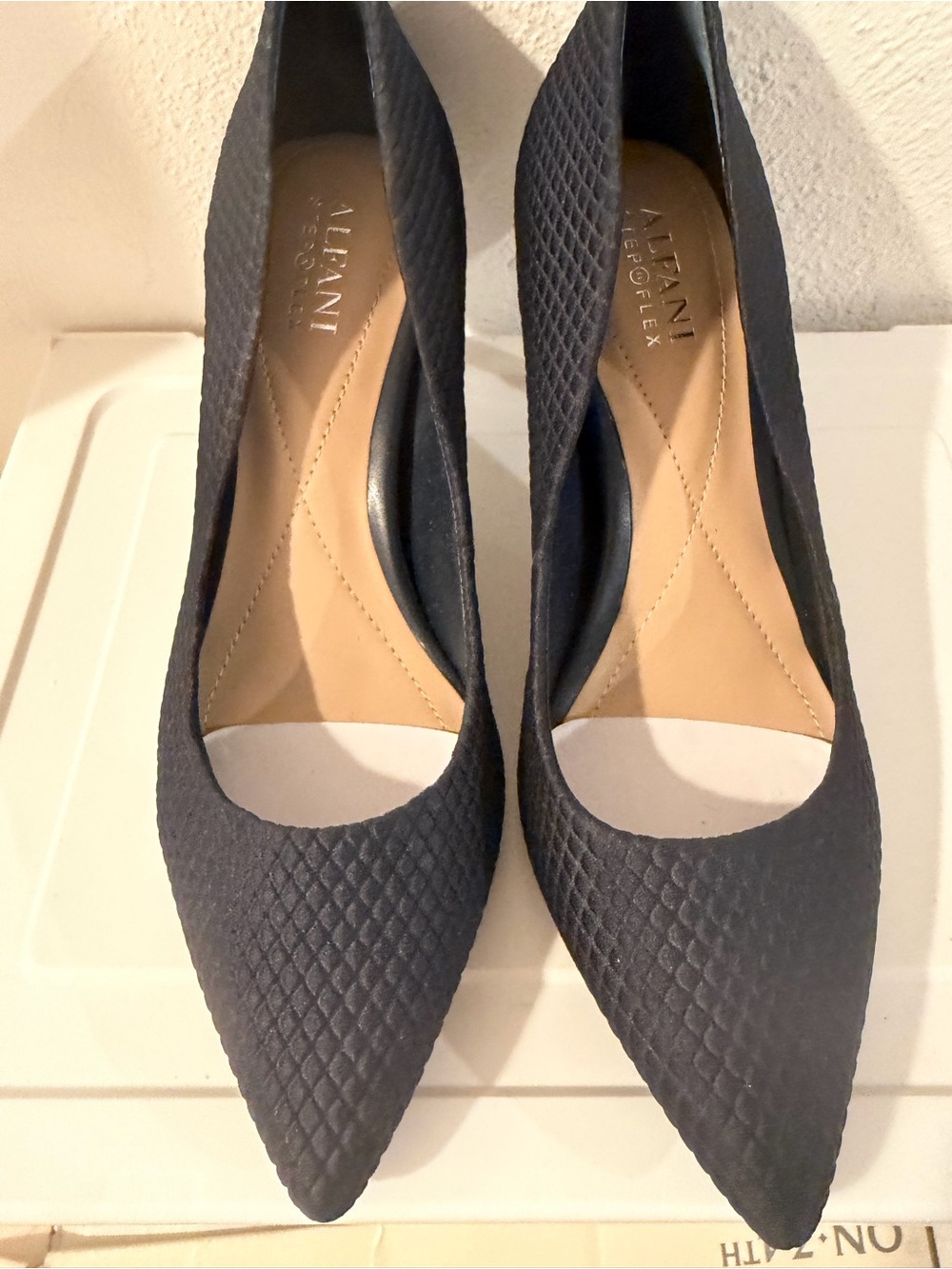 Alfani Navy Blue Textured Pointed-Toe Pumps